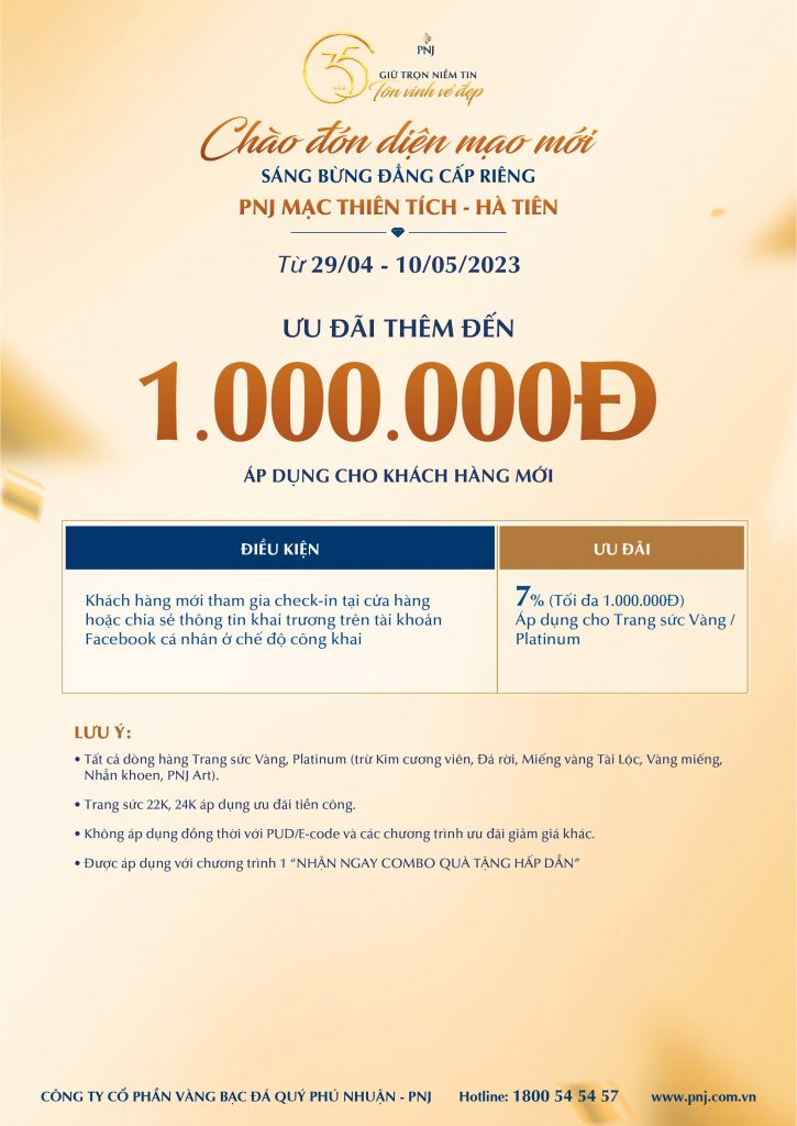 TTKH PNJ HÀ TIÊN KHAI TRƯƠNG DIỆN MẠO MỚI, TƯNG BỪNG ƯU ĐÃI 3 03 1