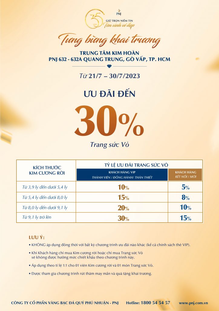 HÂN HOAN KHAI TRƯƠNG TRUNG TÂM KIM HOÀN PNJ 632 - 632A QUANG TRUNG, GÒ VẤP, TP. HCM - NGẬP TRÀN ƯU ĐÃI HẤP DẪN! 4 04 5