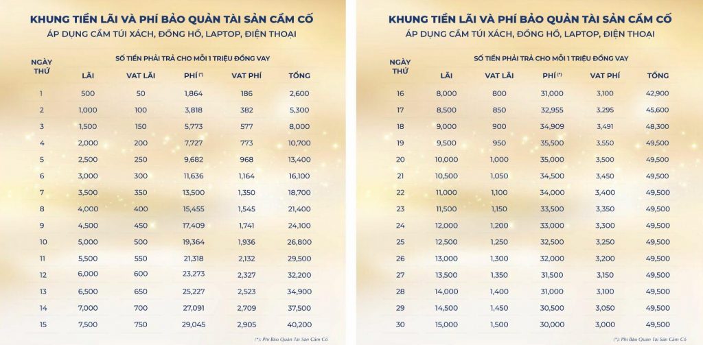 Cửa hàng cầm đồng hồ quận Tân Phú bảo quản tài sản an toàn 1 Bieu Mau Lai va Phi Cam Dong Ho