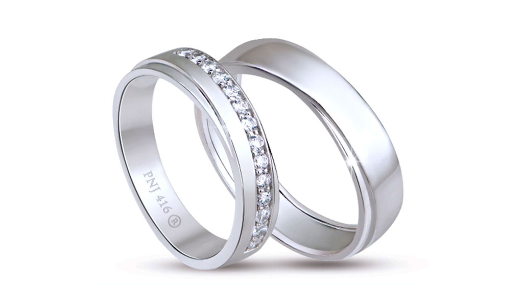 Cặp nhẫn cưới VÀNG TRẮNG 18K đính KIM CƯƠNG TỰ NHIÊN 3mm độ sạch VVS