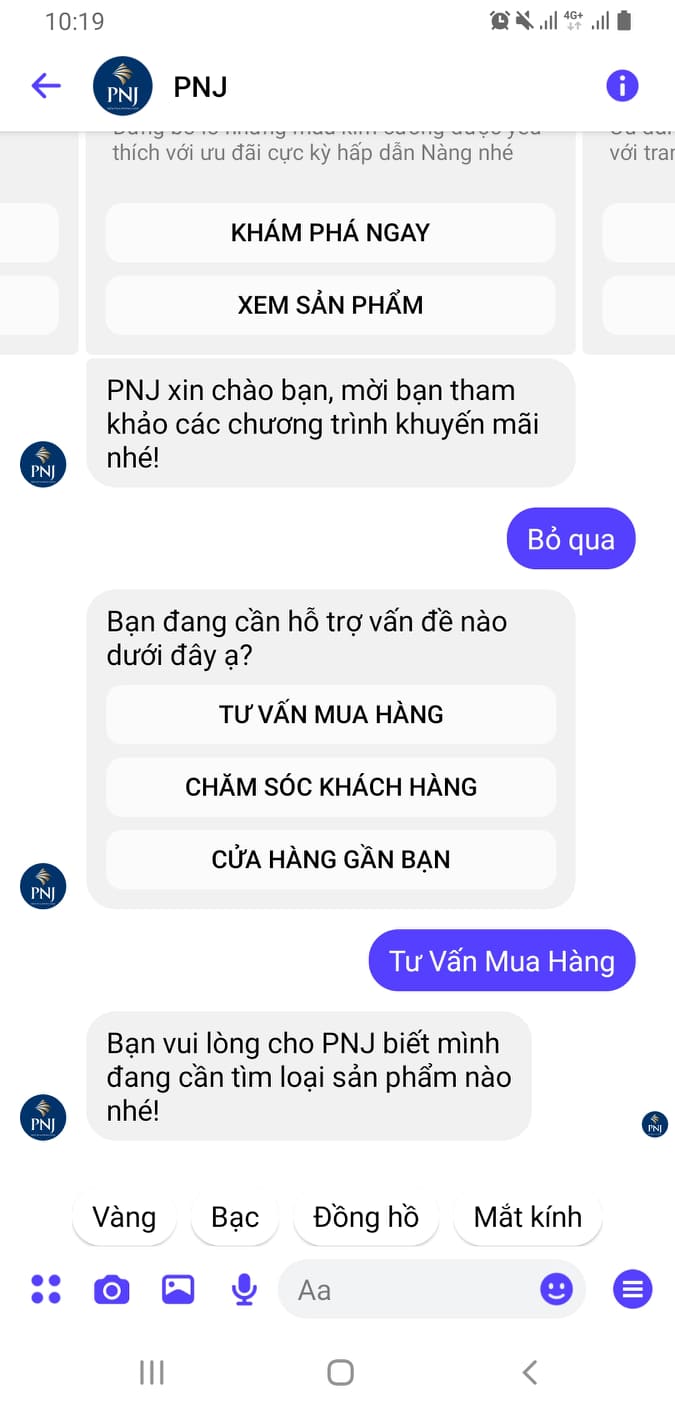 Chat với Tư vấn viên qua Fanpage PNJ